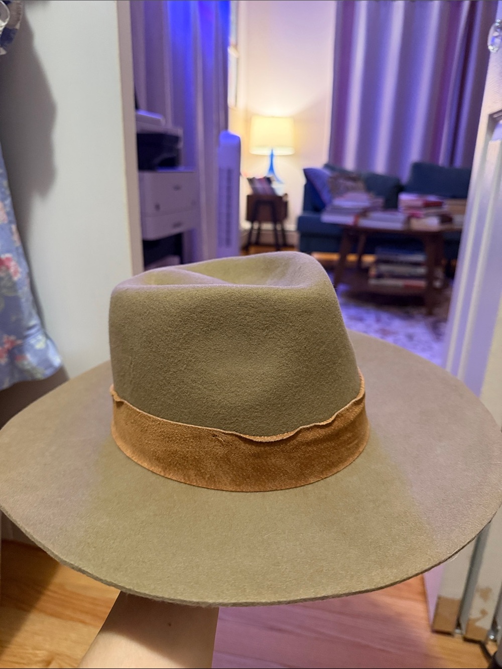 Wyeth by Todd Magill Olive Green Wide-Brim Felt Fedora with Brown Band